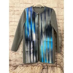 Elie Tahari Jacket Womens Small Melody Reversible Virgin Wool-Blend Blue Gray